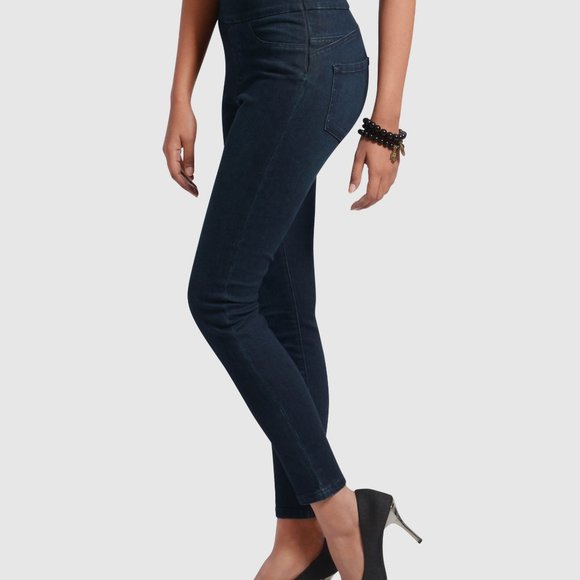 OLGYN Women Stretch Dark Blue Denim Pull On Pant - Picture 3 of 5